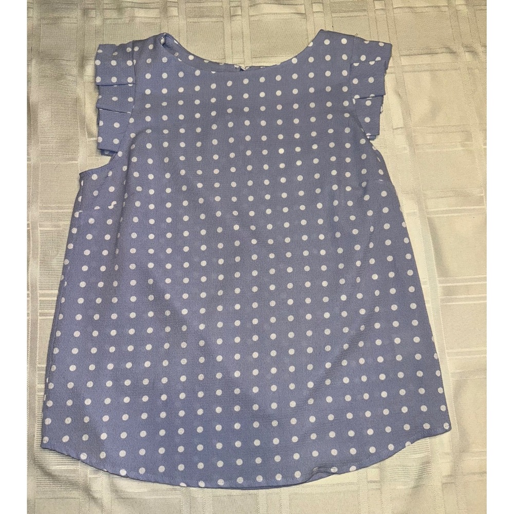 Monteau Blouse Womens Small Blue Polka Dot Ruffle Sleeve Top 27849